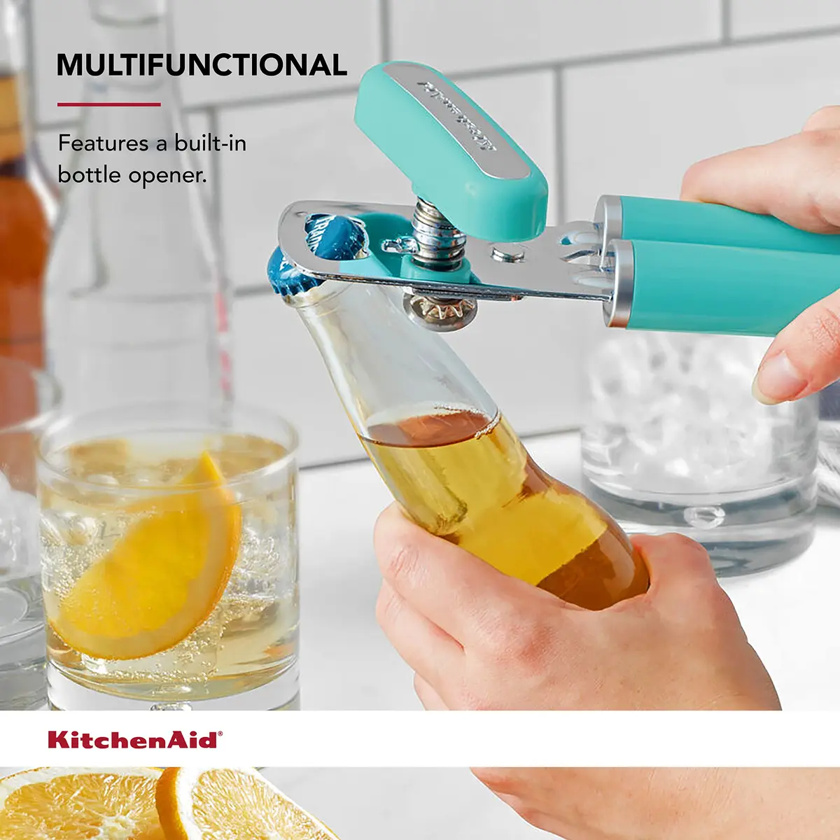KitchenAid Classic Can Opener & Bottle Opener Aqua Sky | Razor Sharp Stainless Steel Wheel, Ergonomic Handles - view 3