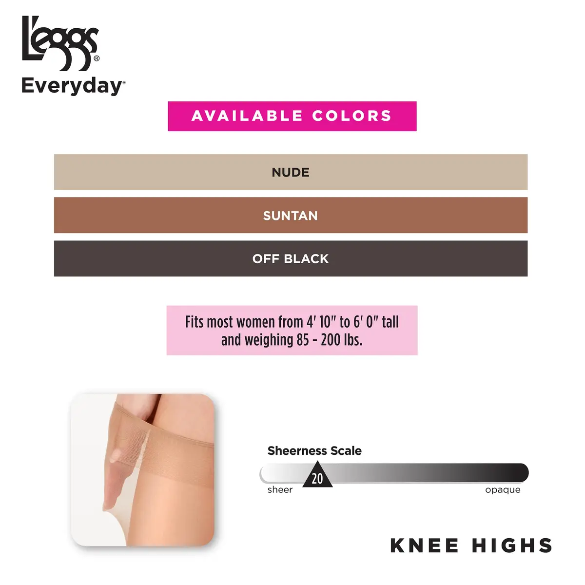 L'eggs Knee High Stockings Reinforced Toe | Sheer Beige Hosiery for Women - view 5