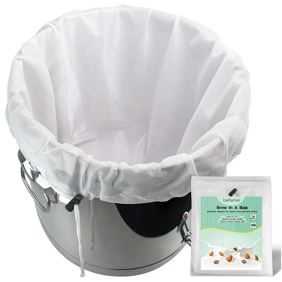 Bellamei Reusable Brew Bag 2 Pack 56cm x 66cm (22"x26") 250 Micron Fine Mesh | Brew in a Bag for All-Grain Brewing - main product image