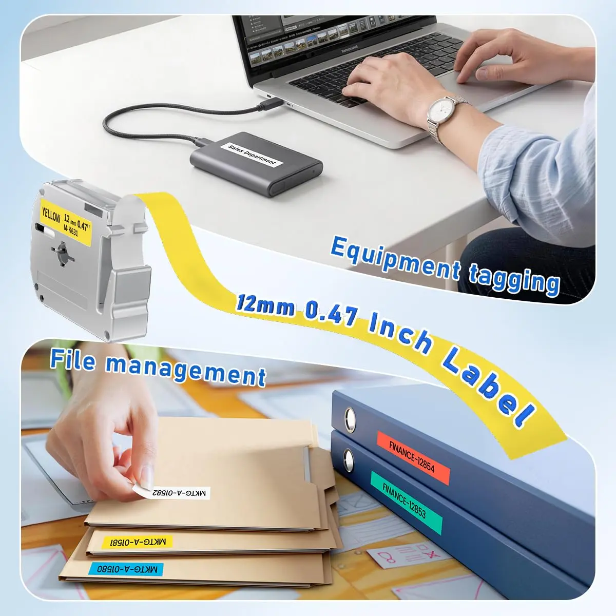 Labelife Replacement M Tape for Brother Label Maker PT-M95 PT-65 PT-45 PT-80 PT-70 | 12mm, 5 Color Pack, Waterproof & Durable - view 5