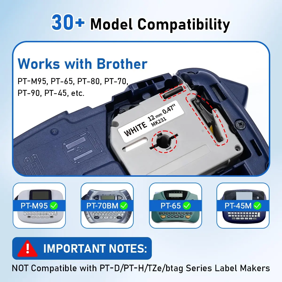 Labelife Replacement M Tape for Brother Label Maker PT-M95 PT-65 PT-45 PT-80 PT-70 | 12mm, 5 Color Pack, Waterproof & Durable - view 2