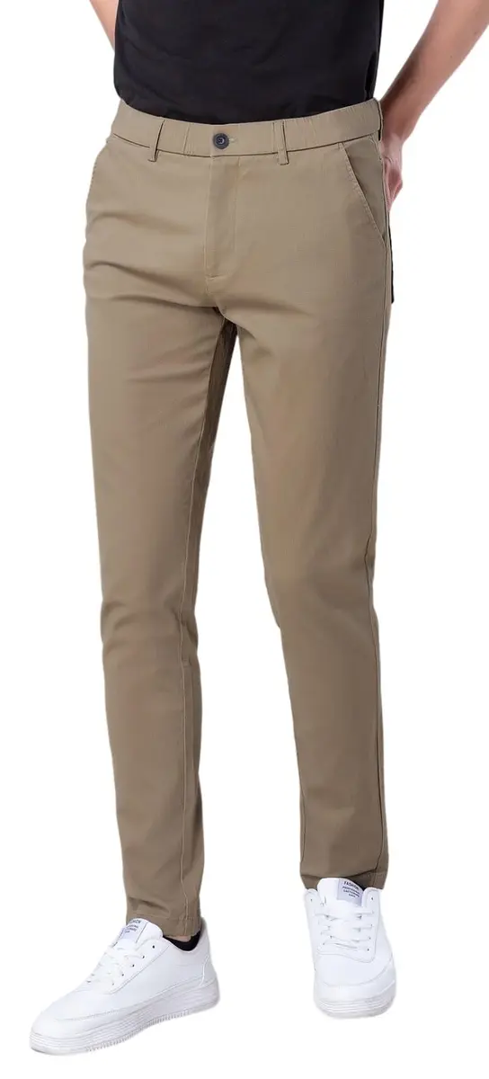 Plaid&Plain Men's Skinny Stretch Khaki Pants Slim Fit Tapered Slacks | Modern Fit, Cotton & Spandex, Dark Khaki, 30W x 32L - main product image