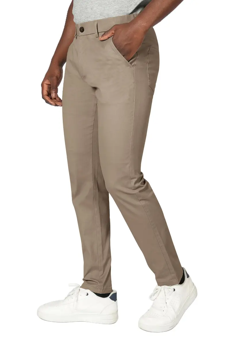 Plaid&Plain Men's Skinny Stretch Khaki Pants Slim Fit Tapered Slacks | Modern Fit, Cotton & Spandex, Dark Khaki, 30W x 32L - view 6