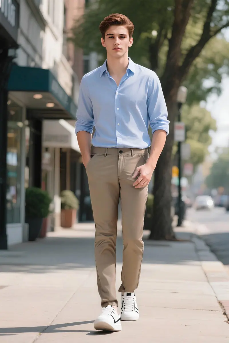 Plaid&Plain Men's Skinny Stretch Khaki Pants Slim Fit Tapered Slacks | Modern Fit, Cotton & Spandex, Dark Khaki, 30W x 32L - view 7
