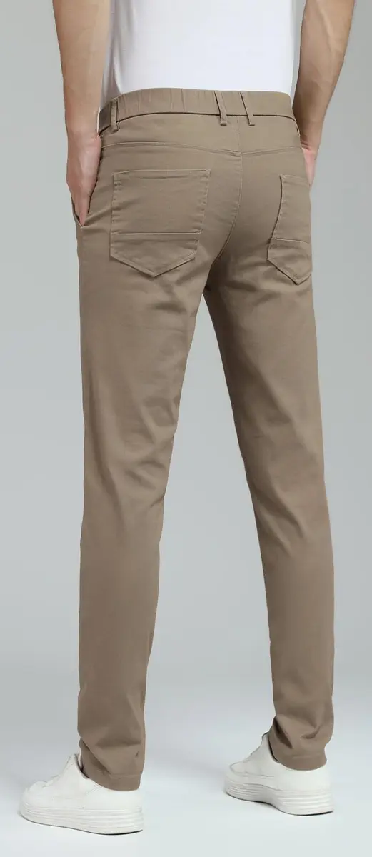 Plaid&Plain Men's Skinny Stretch Khaki Pants Slim Fit Tapered Slacks | Modern Fit, Cotton & Spandex, Dark Khaki, 30W x 32L - view 2