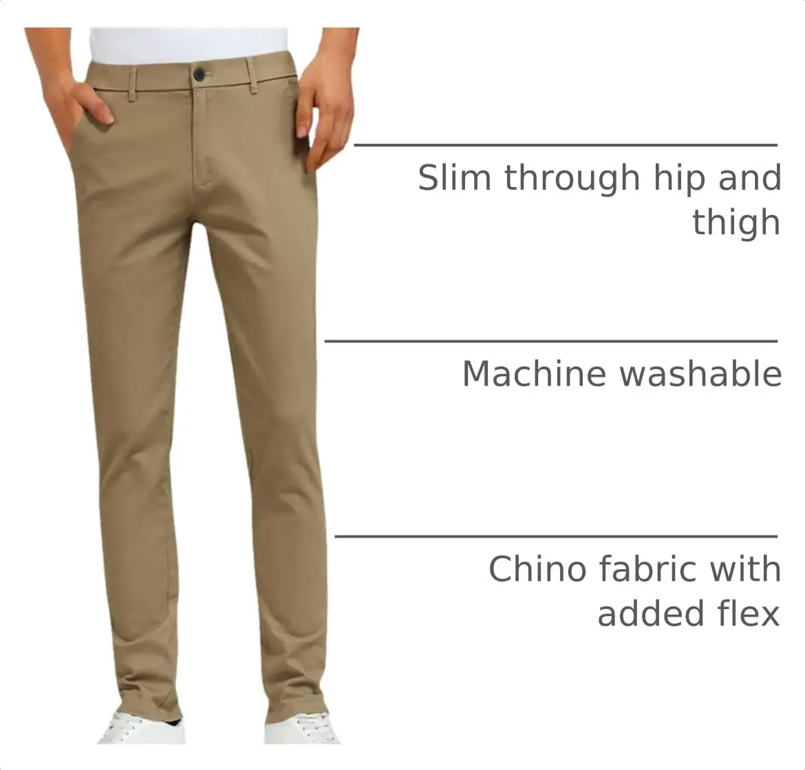 Plaid&Plain Men's Skinny Stretch Khaki Pants Slim Fit Tapered Slacks | Modern Fit, Cotton & Spandex, Dark Khaki, 30W x 32L - view 4