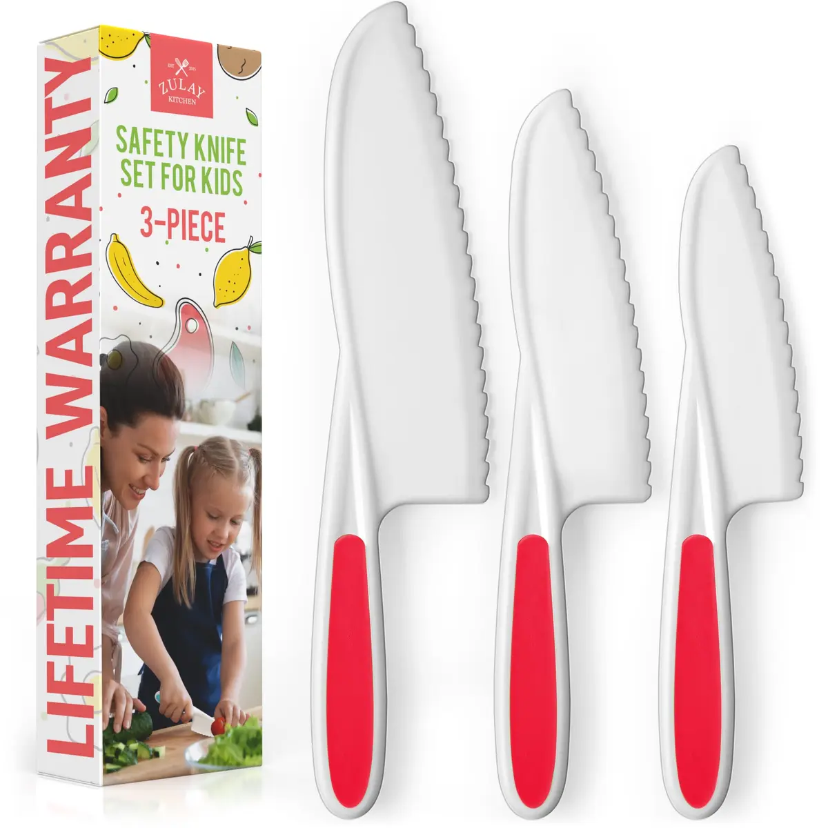 Zulay Kitchen 3-Piece Kids Knife Set for Real Cooking & Baking | Safe, Child-Friendly & Easy to Clean - main product image