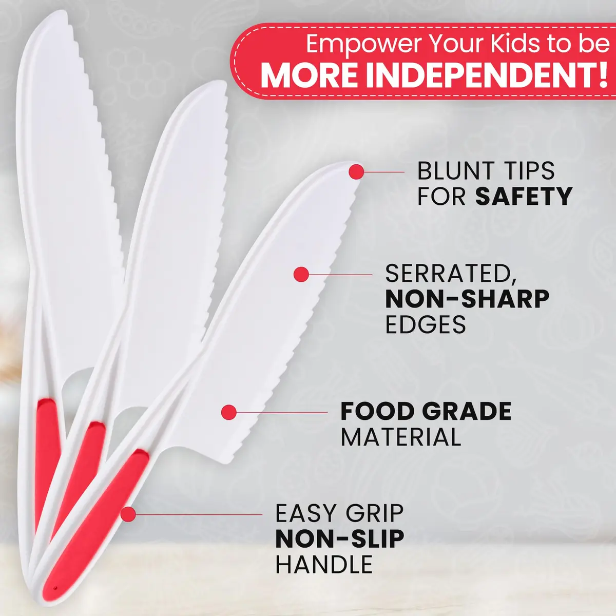 Zulay Kitchen 3-Piece Kids Knife Set for Real Cooking & Baking | Safe, Child-Friendly & Easy to Clean - view 3