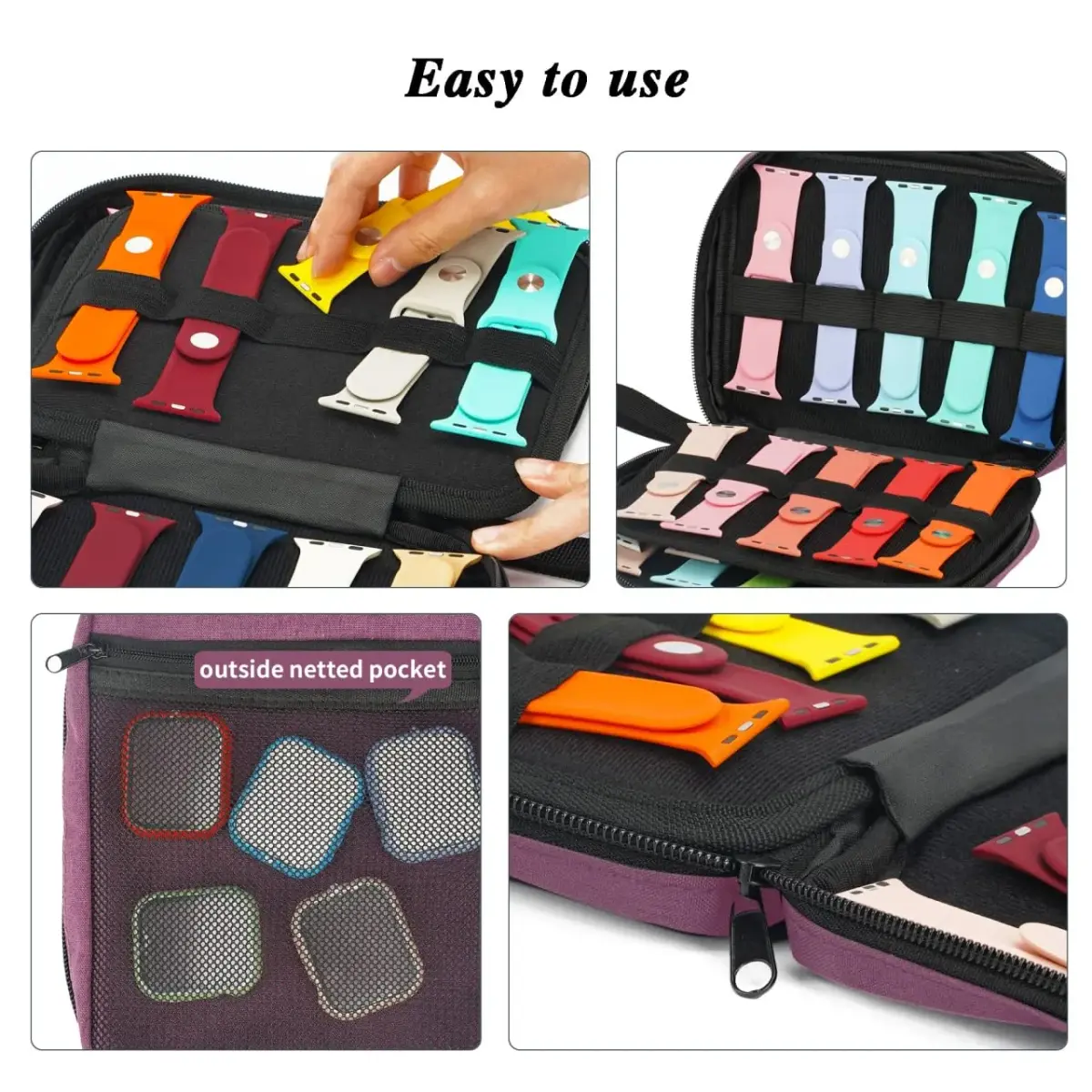 PACMAXI Watch Band Storage Case for 20 Bands | Purple Polyester Organizer with Wristlet Handle - view 5