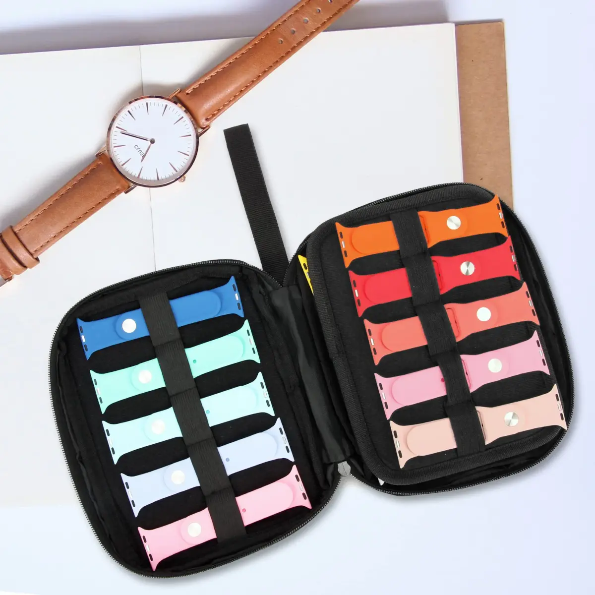 PACMAXI Watch Band Storage Case for 20 Bands | Purple Polyester Organizer with Wristlet Handle - view 6