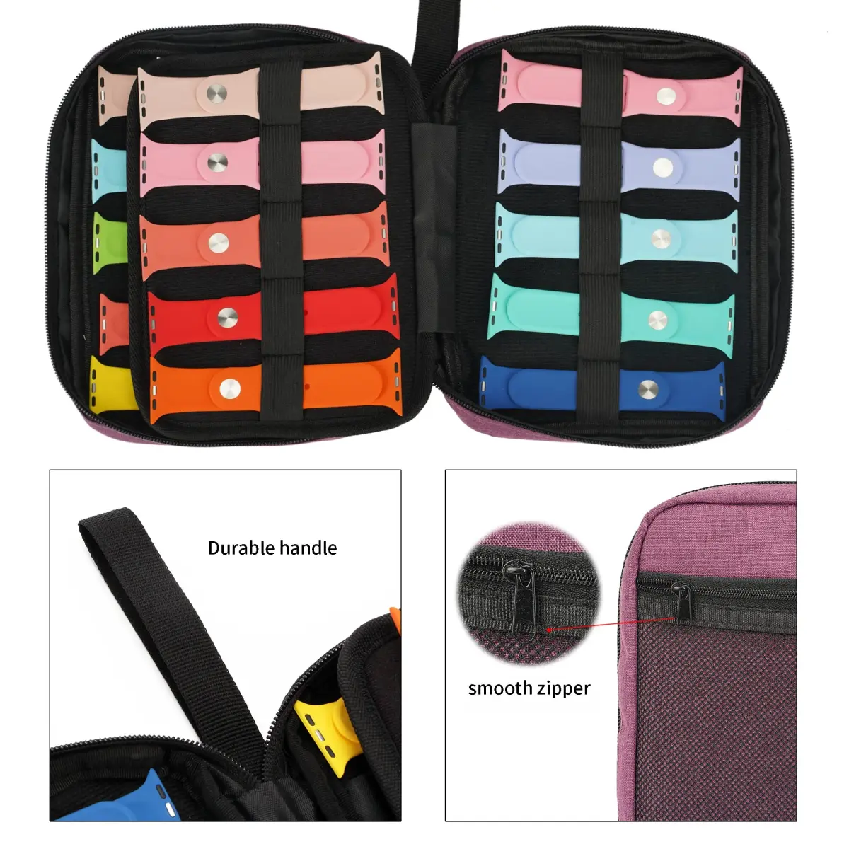 PACMAXI Watch Band Storage Case for 20 Bands | Purple Polyester Organizer with Wristlet Handle - view 3