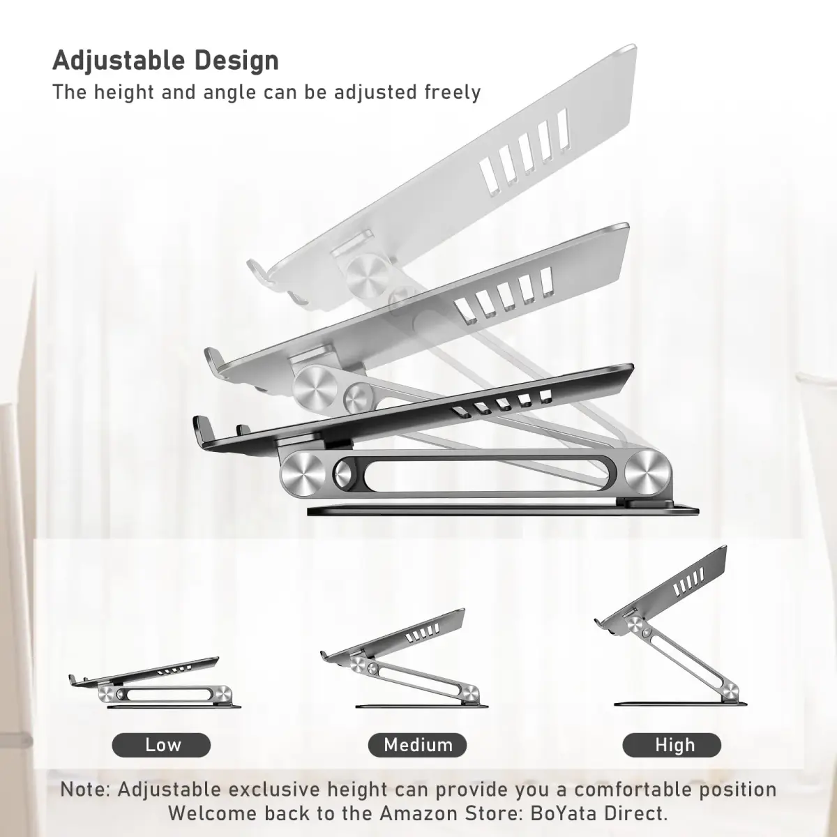BoYata Adjustable Laptop Stand for Desks, Metal Desktop Riser for Laptops up to 15 Inches, Space Gray | Ergonomic Z-Type Design - view 5