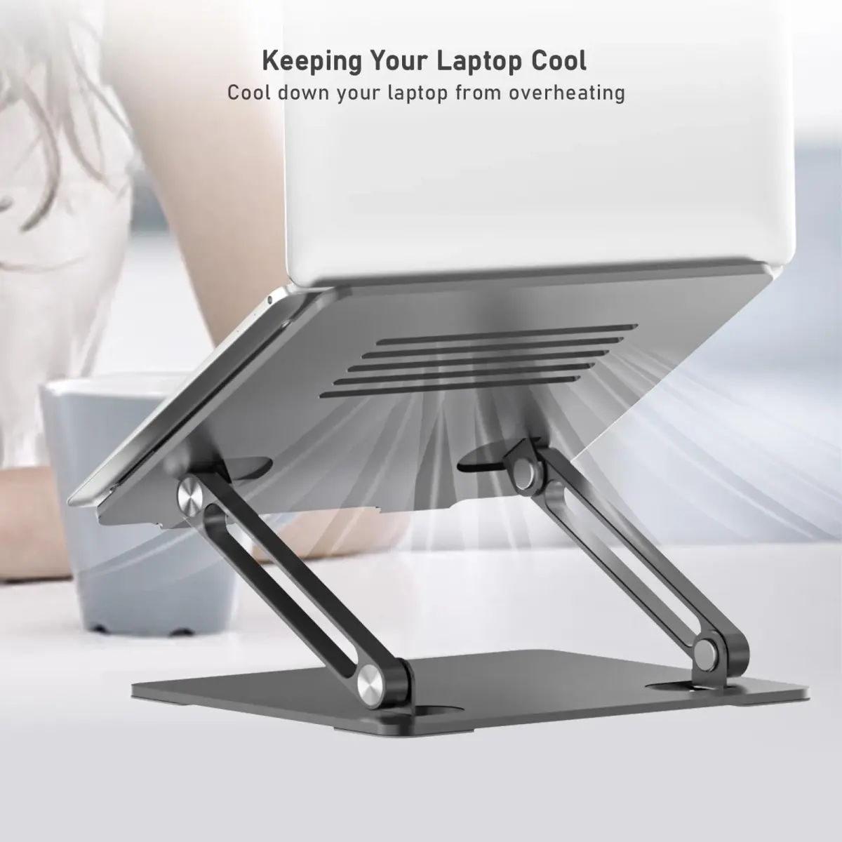 BoYata Adjustable Laptop Stand for Desks, Metal Desktop Riser for Laptops up to 15 Inches, Space Gray | Ergonomic Z-Type Design - view 6