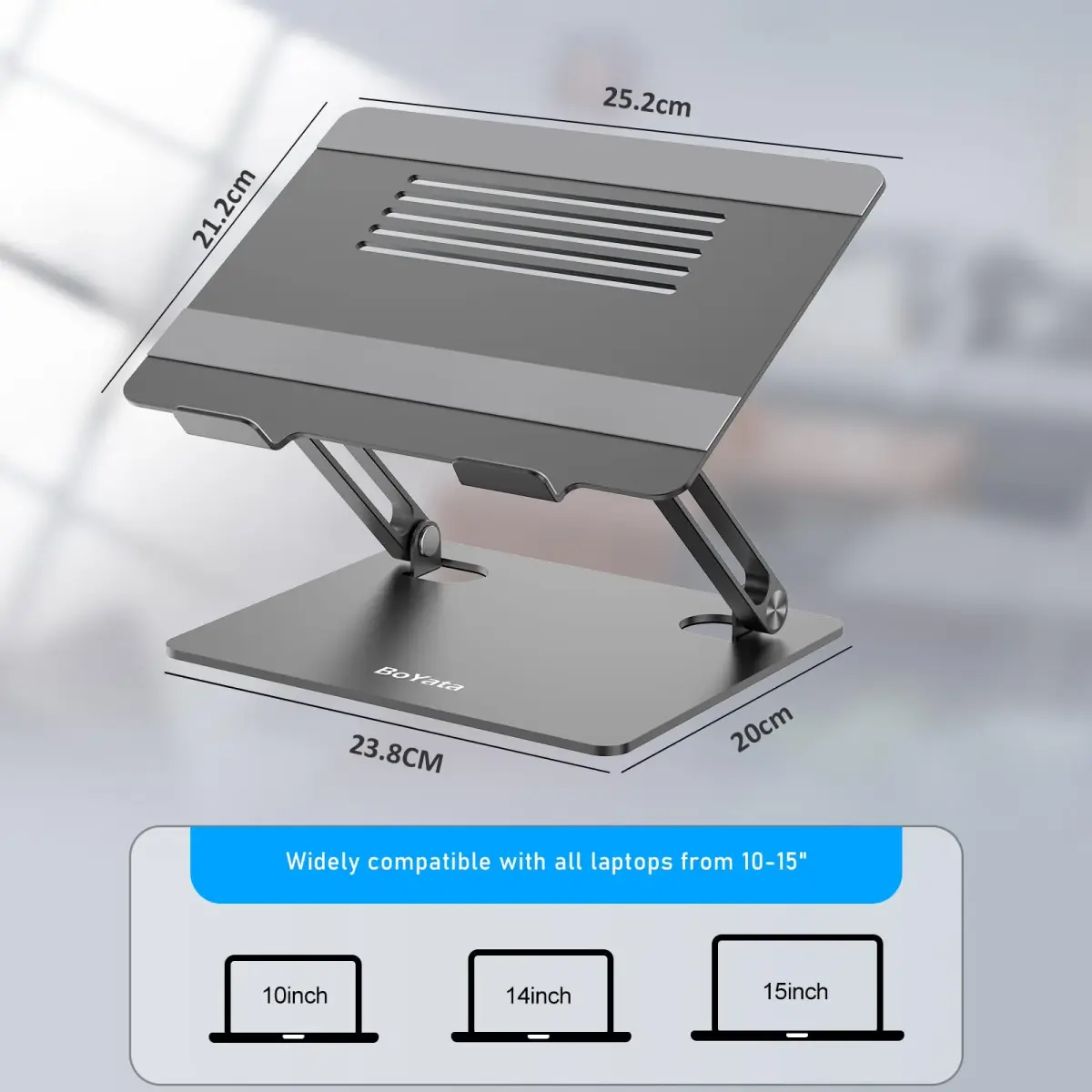 BoYata Adjustable Laptop Stand for Desks, Metal Desktop Riser for Laptops up to 15 Inches, Space Gray | Ergonomic Z-Type Design - view 2