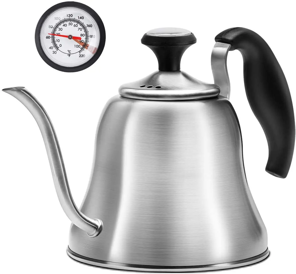 Chefbart Gooseneck Tea Kettle with Thermometer, 800ml (28oz) Brushed Stainless Steel | Precision Pouring for Coffee & Tea - main product image