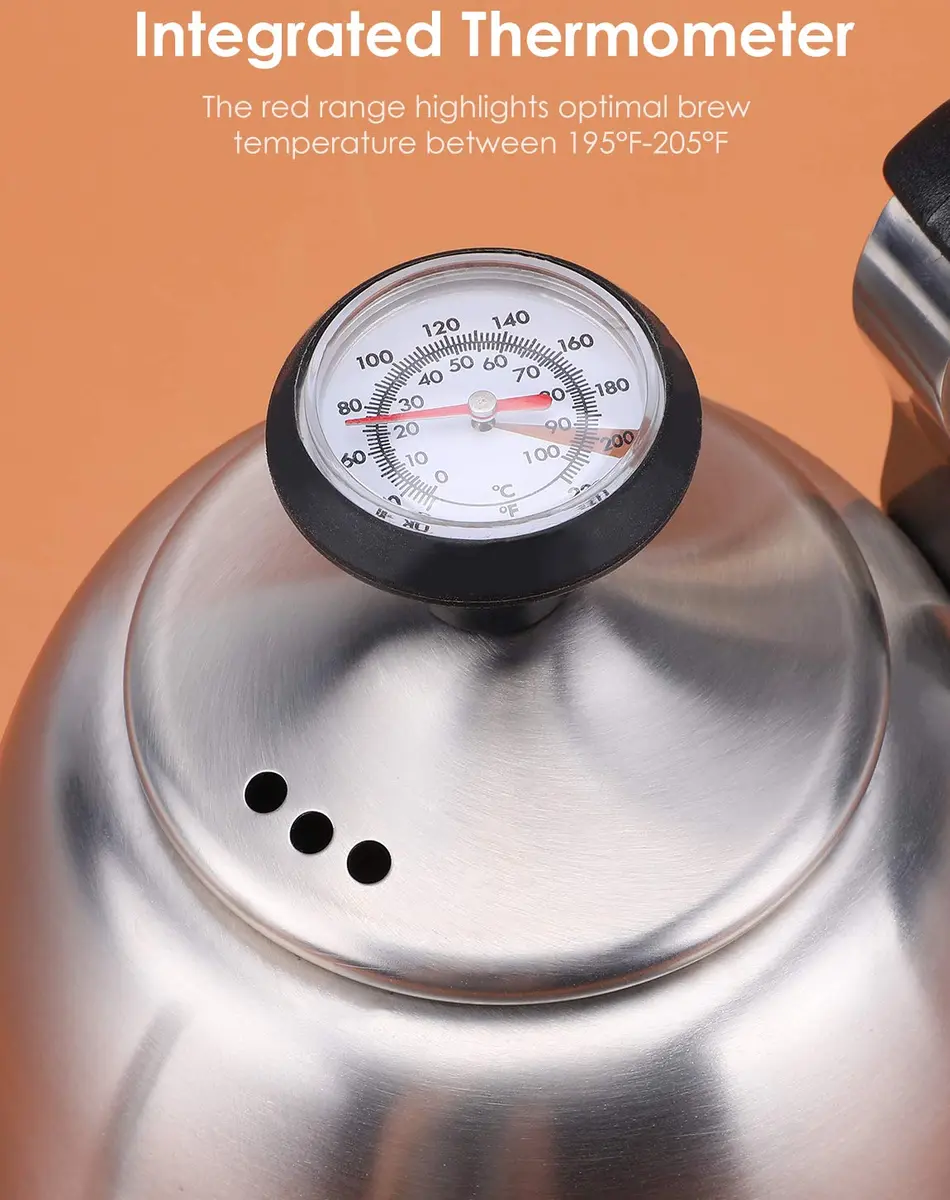 Chefbart Gooseneck Tea Kettle with Thermometer, 800ml (28oz) Brushed Stainless Steel | Precision Pouring for Coffee & Tea - view 4