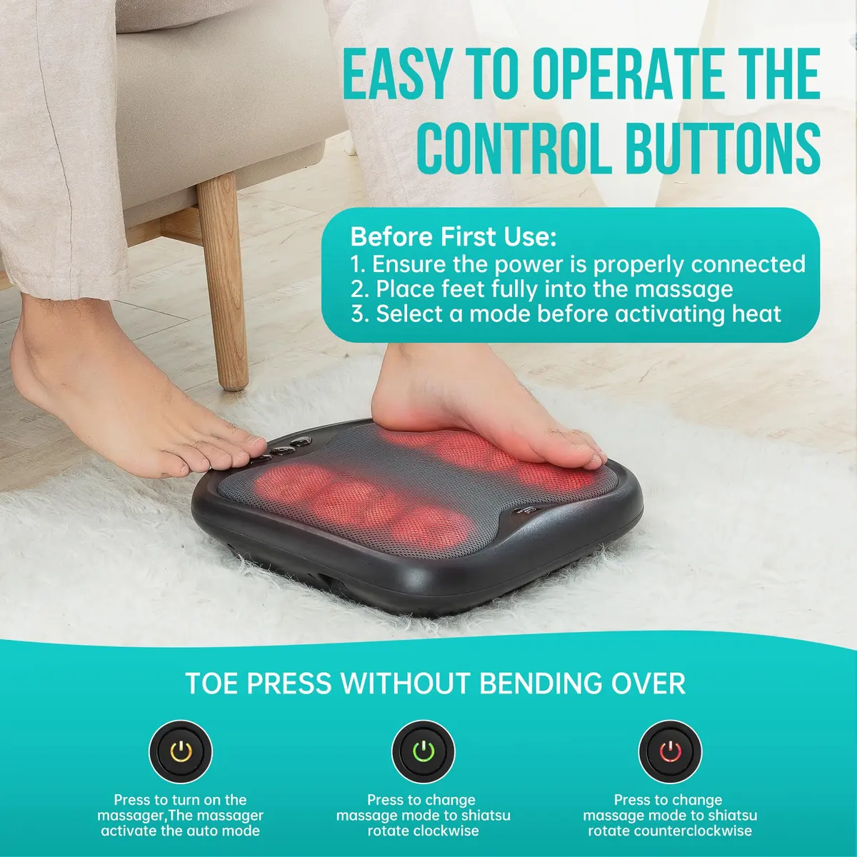 Snailax Shiatsu Foot Massager with Heat | Ergonomic Design, 3 Modes & 3 Intensity Levels, Fits All Feet - view 3