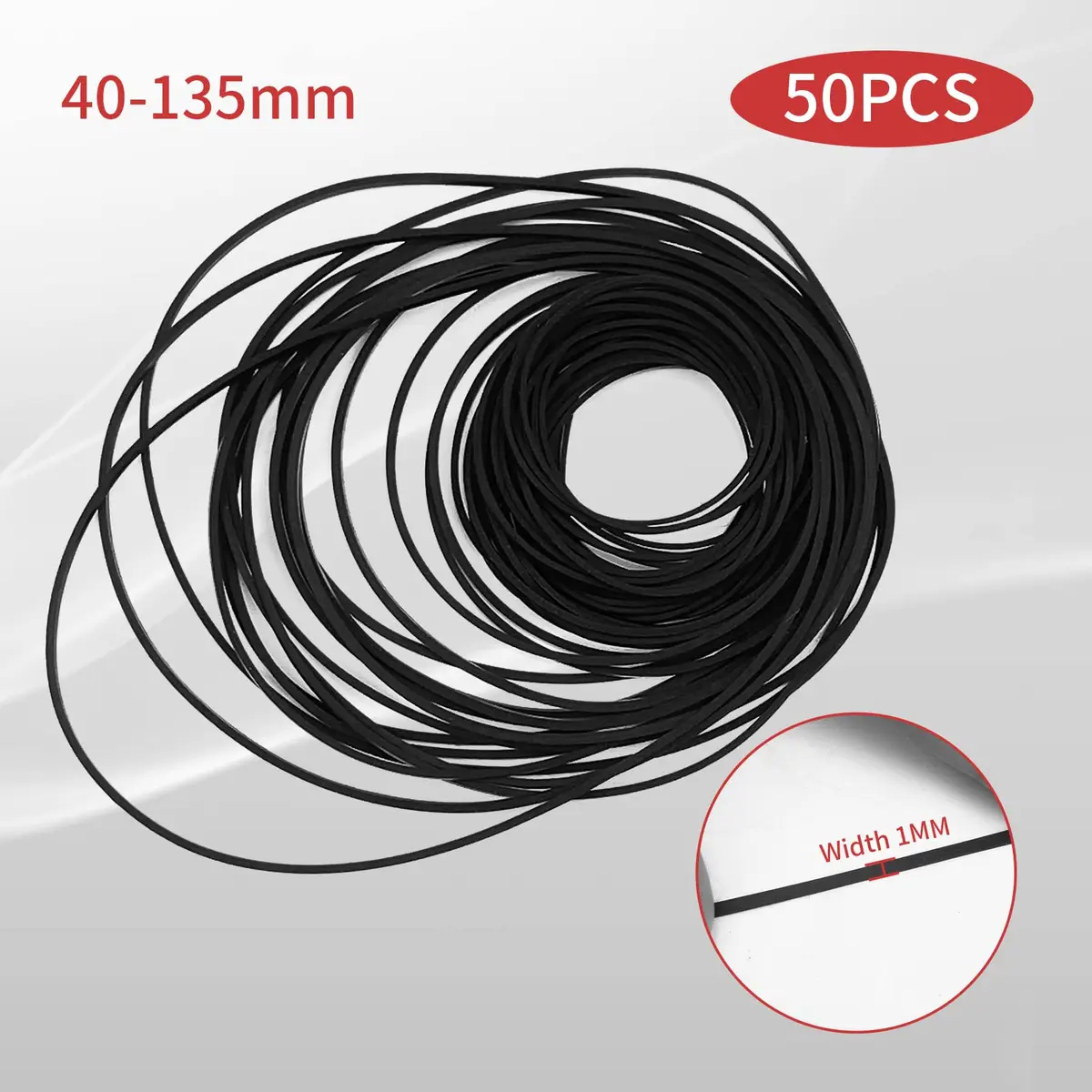 TEANTECH Cassette Recorder Rubber Belts 50-Piece Mix | 1mm Width, 40-135mm Length - view 2
