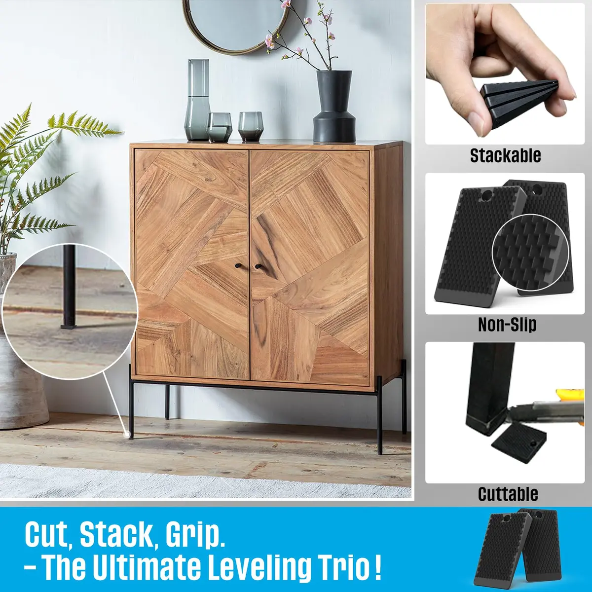 YARKOR Furniture Levelers 2" (5 cm) Rubber Shims, 32-Piece Pack | Non-Slip Wedges for Uneven Floors - view 6
