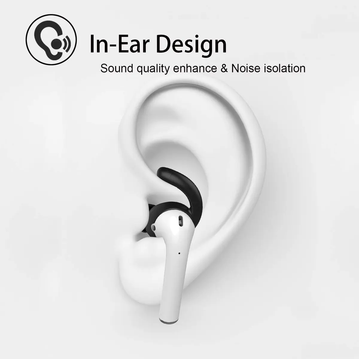 REEYEAR Anti-Slip Earhooks for Apple AirPods 1 & 2, Soft Silicone Skin, Sound Enhancement, 2 Pairs White - view 5