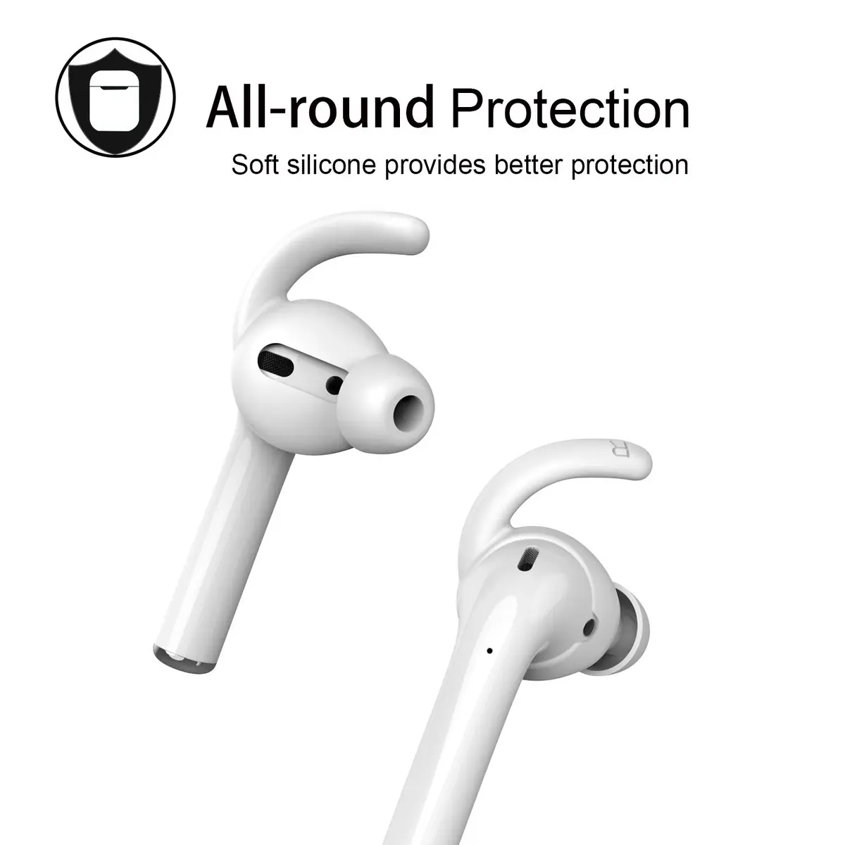 REEYEAR Anti-Slip Earhooks for Apple AirPods 1 & 2, Soft Silicone Skin, Sound Enhancement, 2 Pairs White - view 4