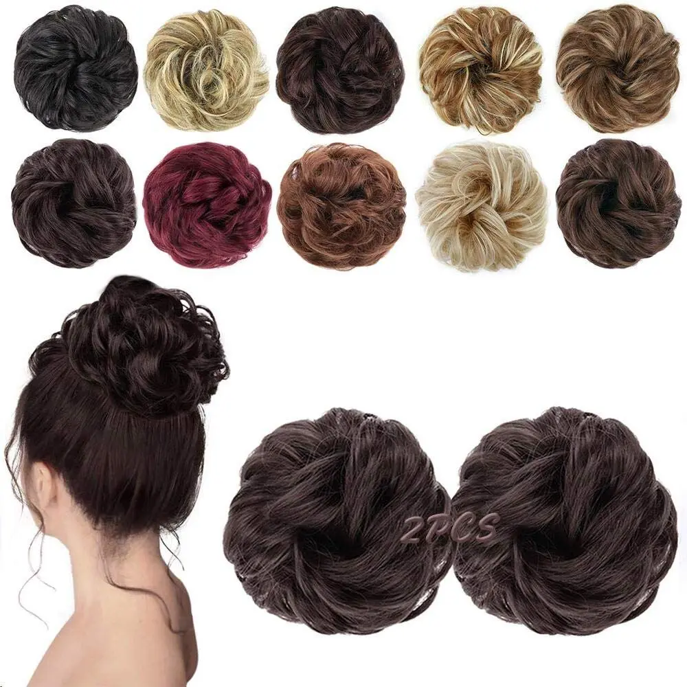MORICA 2PCS Dark Brown Messy Bun Hair Piece for Women, 85g (3oz) Heat Resistant Synthetic Fiber | Adds Volume and Fullness - main product image