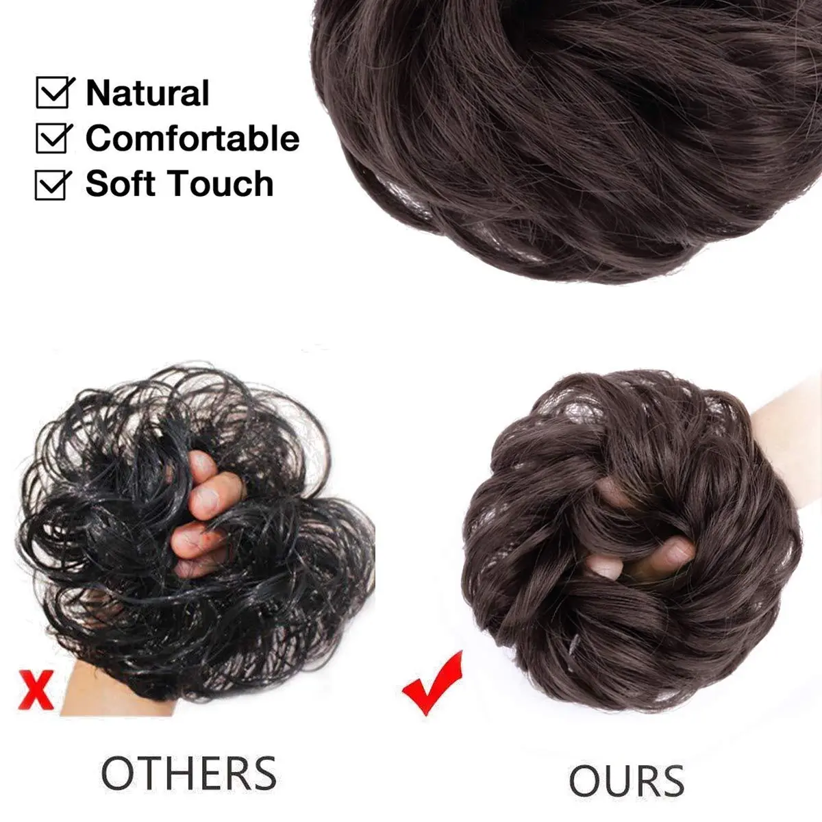 MORICA 2PCS Dark Brown Messy Bun Hair Piece for Women, 85g (3oz) Heat Resistant Synthetic Fiber | Adds Volume and Fullness - view 4