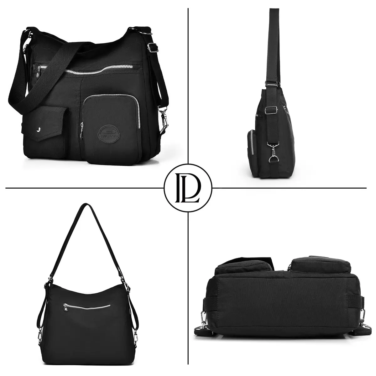 Dora & Liz Hobo Purse for Women, Nylon Crossbody Shoulder Handbag Convertible Backpack 34cm (13.39") | Multi-Way Carry Water-Resistant Bag - view 7