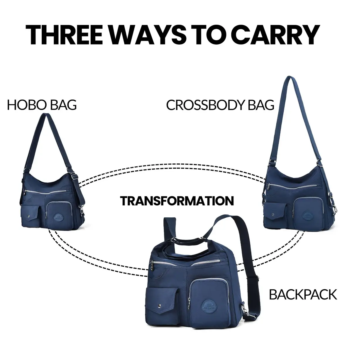 Dora & Liz Nylon Hobo Purse for Women, Convertible Crossbody Shoulder Handbag 35cm (13.8" L x 4.5" W x 13" H) | Multi-Way Carry & RFID Protection - view 6