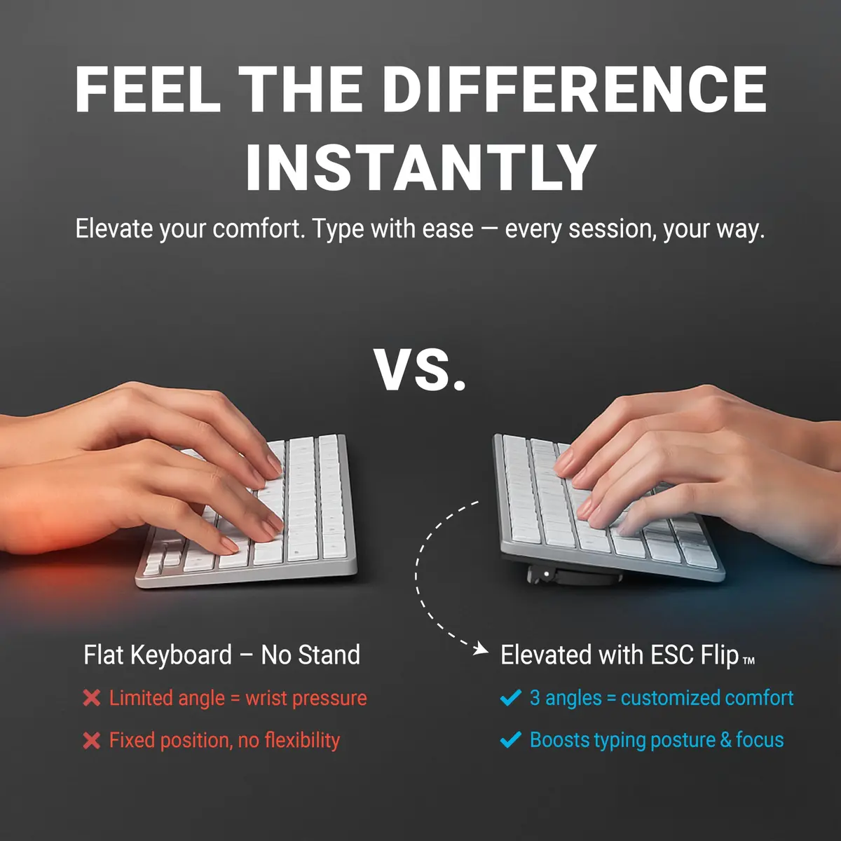 GPG2 ESC Flip Keyboard Stand for Desk, Adjustable Angles, Compatible with Apple Magic Keyboard & More - view 6
