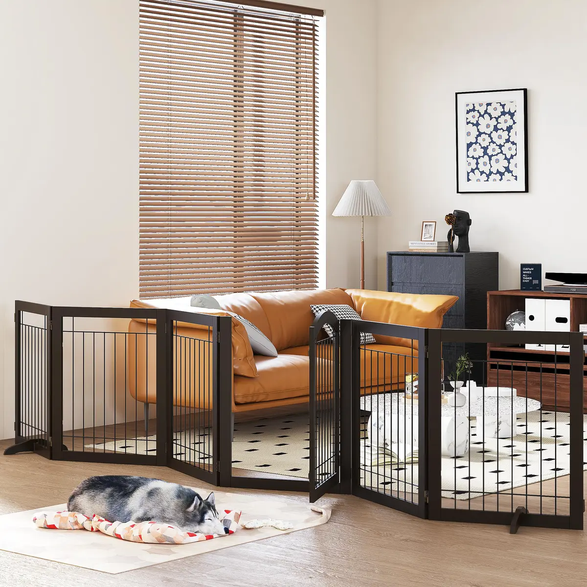 PAWLAND Dog Gate Indoor with Door, Freestanding, Foldable, 144" Wide, 30" H | Versatile Wooden Pet Barrier for All Breeds - main product image