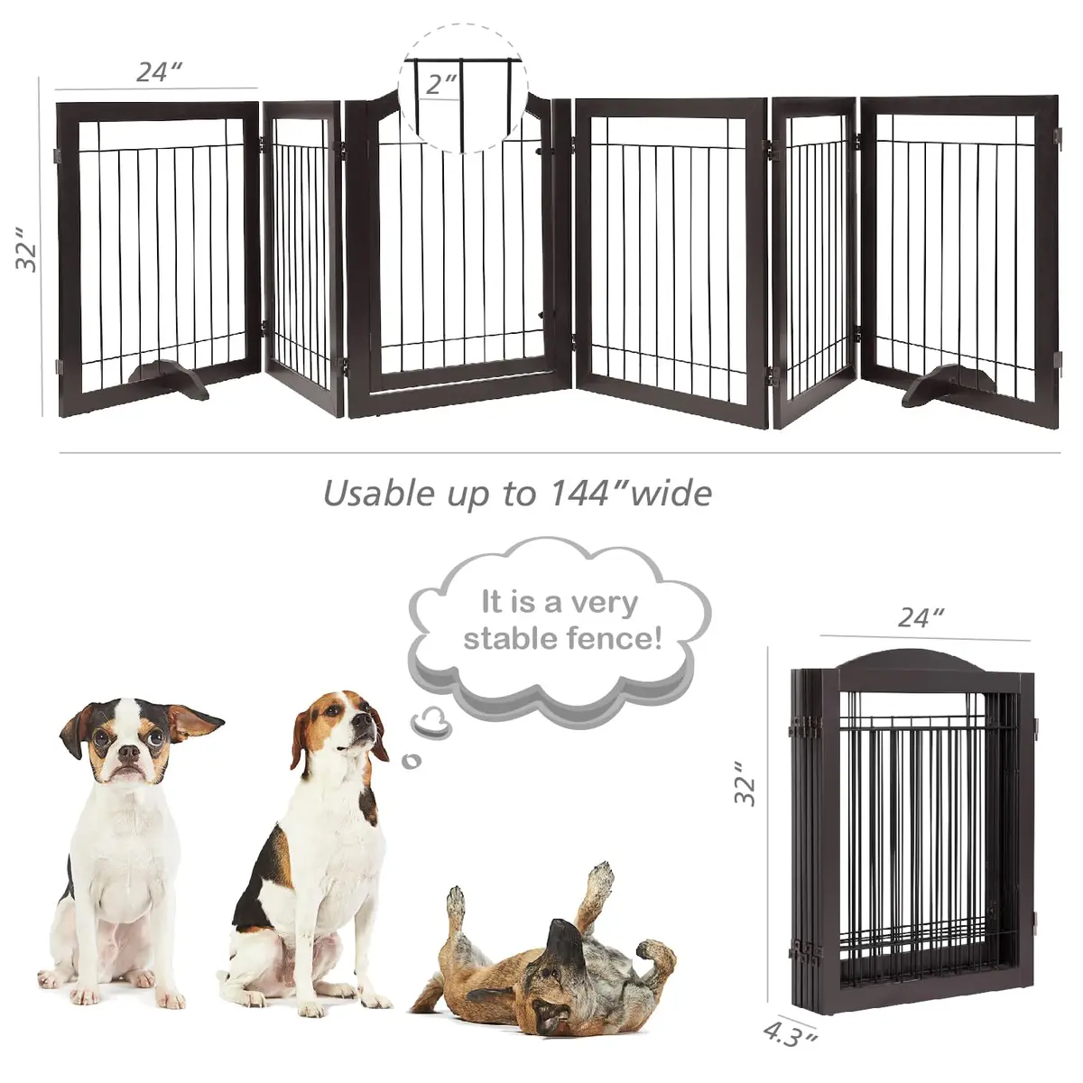 PAWLAND Dog Gate Indoor with Door, Freestanding, Foldable, 144" Wide, 30" H | Versatile Wooden Pet Barrier for All Breeds - view 5