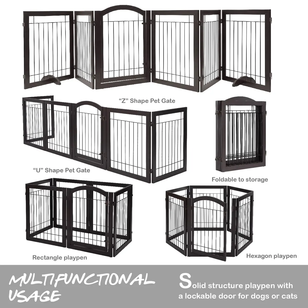PAWLAND Dog Gate Indoor with Door, Freestanding, Foldable, 144" Wide, 30" H | Versatile Wooden Pet Barrier for All Breeds - view 6