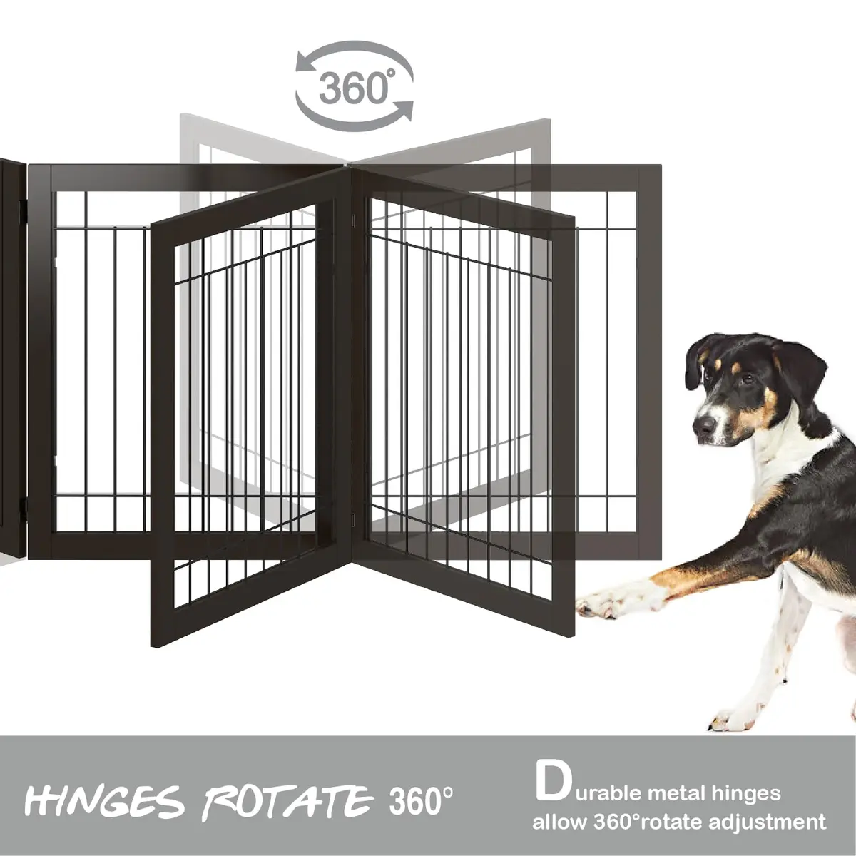 PAWLAND Dog Gate Indoor with Door, Freestanding, Foldable, 144" Wide, 30" H | Versatile Wooden Pet Barrier for All Breeds - view 7