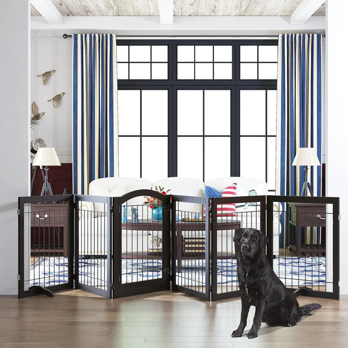 PAWLAND Dog Gate Indoor with Door, Freestanding, Foldable, 144" Wide, 30" H | Versatile Wooden Pet Barrier for All Breeds - view 2