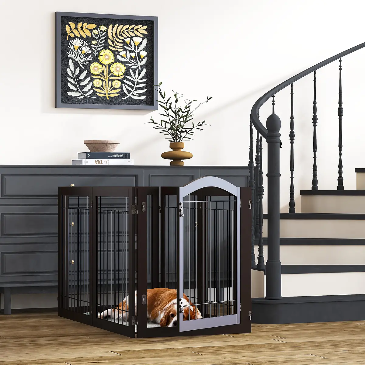 PAWLAND Dog Gate Indoor with Door, Freestanding, Foldable, 144" Wide, 30" H | Versatile Wooden Pet Barrier for All Breeds - view 4