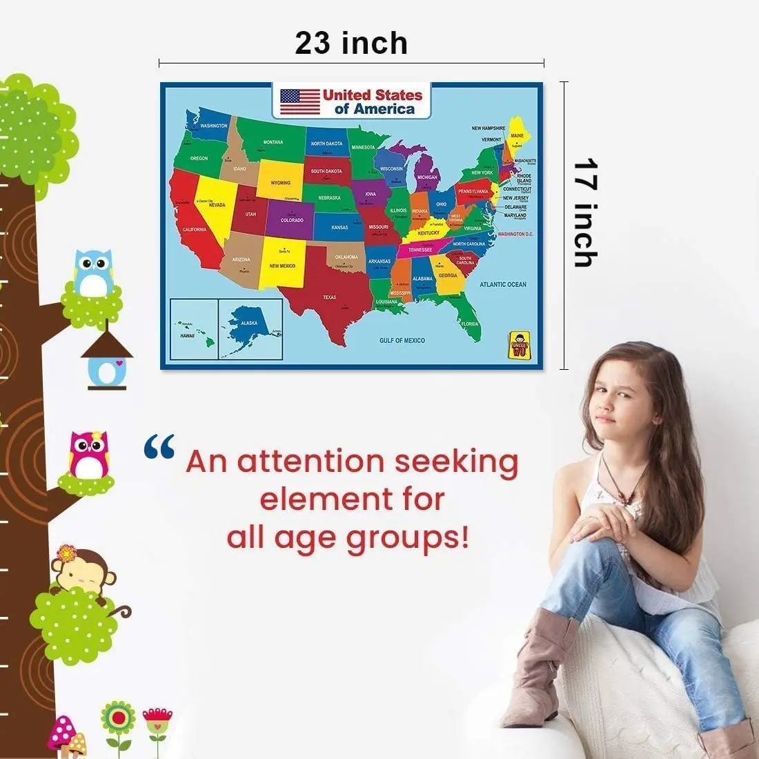 UNCLE WU United States Map Laminated Poster - Waterproof Dry Erase 17x23 inch | Educational Wall Chart for Kids & Adults - view 5