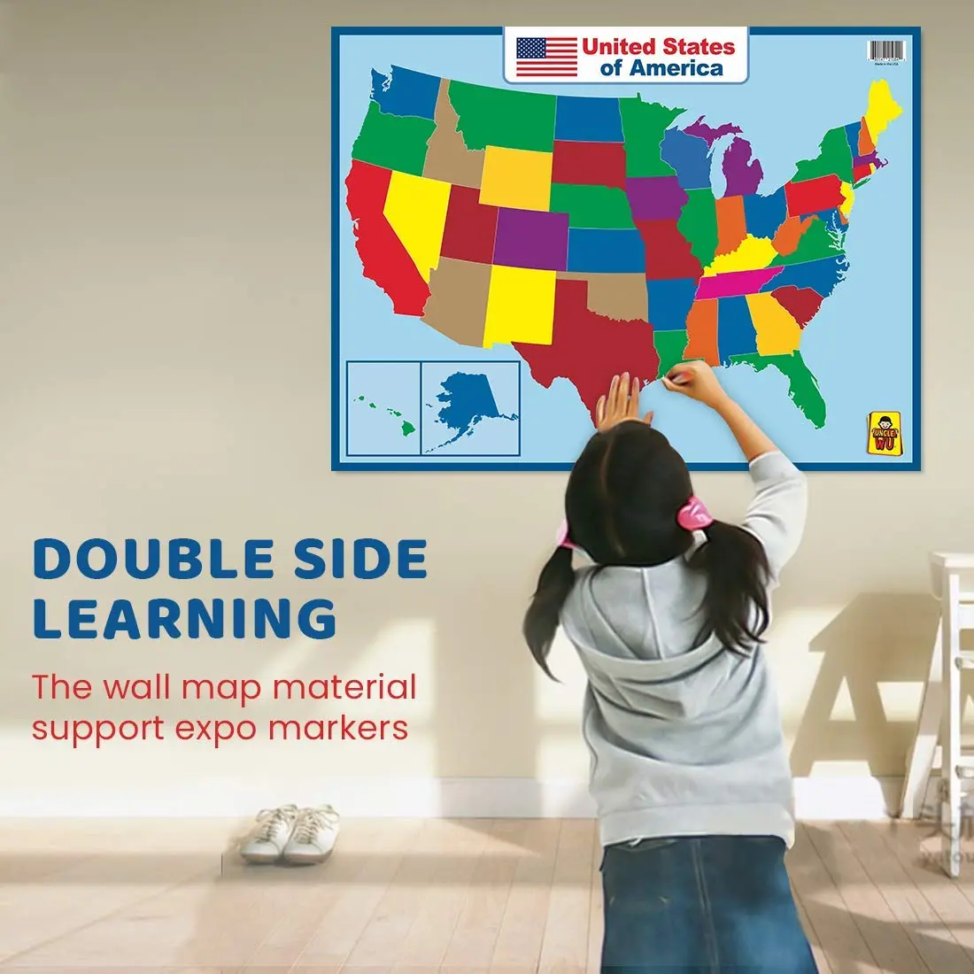 UNCLE WU United States Map Laminated Poster - Waterproof Dry Erase 17x23 inch | Educational Wall Chart for Kids & Adults - view 6
