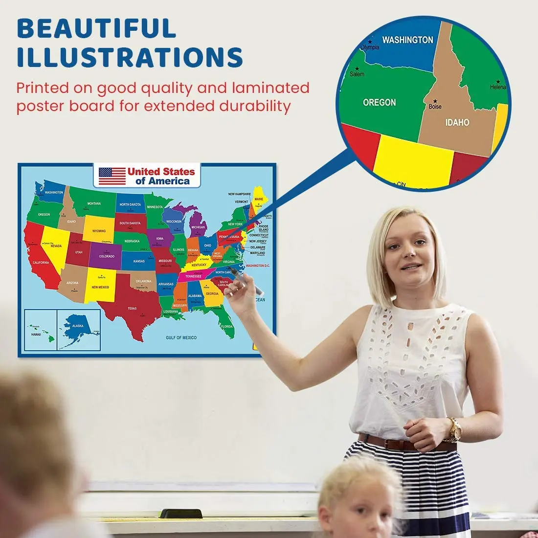 UNCLE WU United States Map Laminated Poster - Waterproof Dry Erase 17x23 inch | Educational Wall Chart for Kids & Adults - view 4