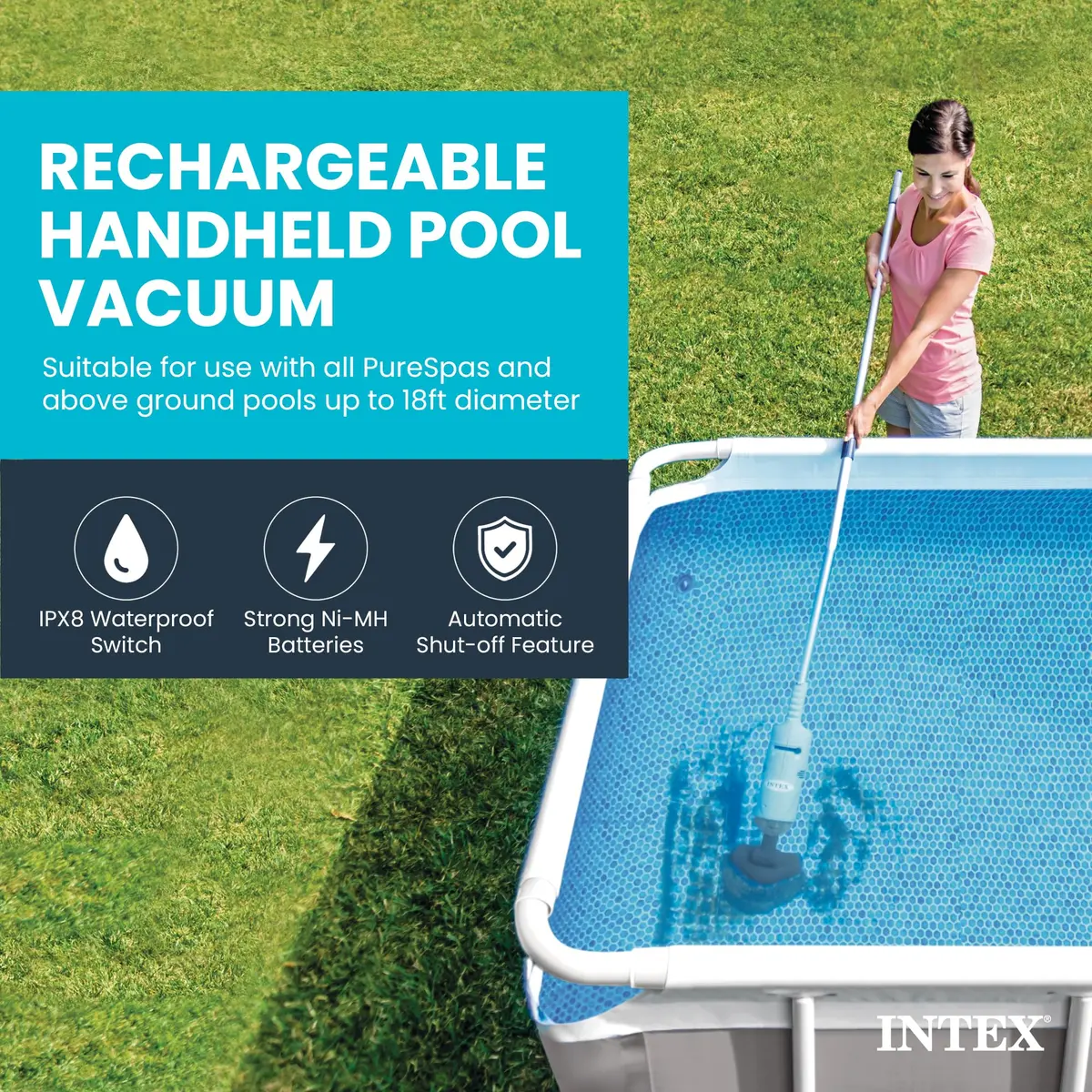 Intex 28620EP Rechargeable Handheld Pool Vacuum Cleaner with 94-inch Telescoping Pole | Cordless & Waterproof - view 3