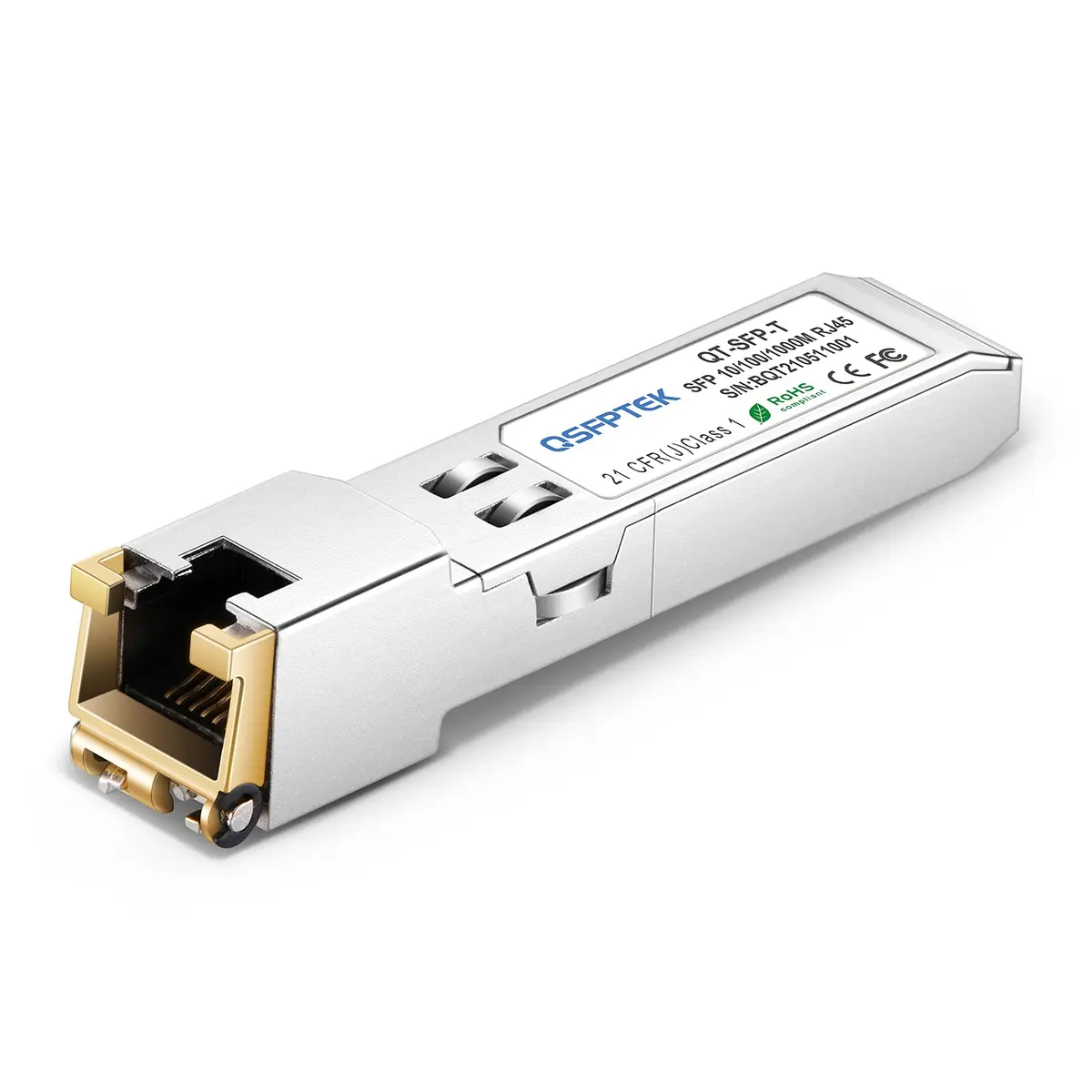 QSFPTEK 1.25G SFP-T Gigabit SFP Copper Ethernet Module | RJ45 Copper Transceiver for Cisco & Mikrotik (10/100/1000M, Reach 100m) - main product image