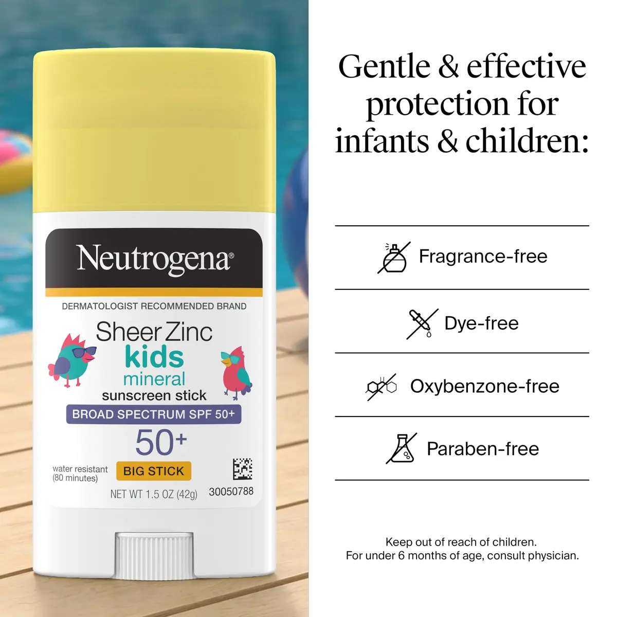 Neutrogena Sheer Zinc Oxide Kids Mineral Sunscreen Stick SPF 50+ 42g (1.5 Fl Oz) | Broad Spectrum UVA/UVB Protection - view 5