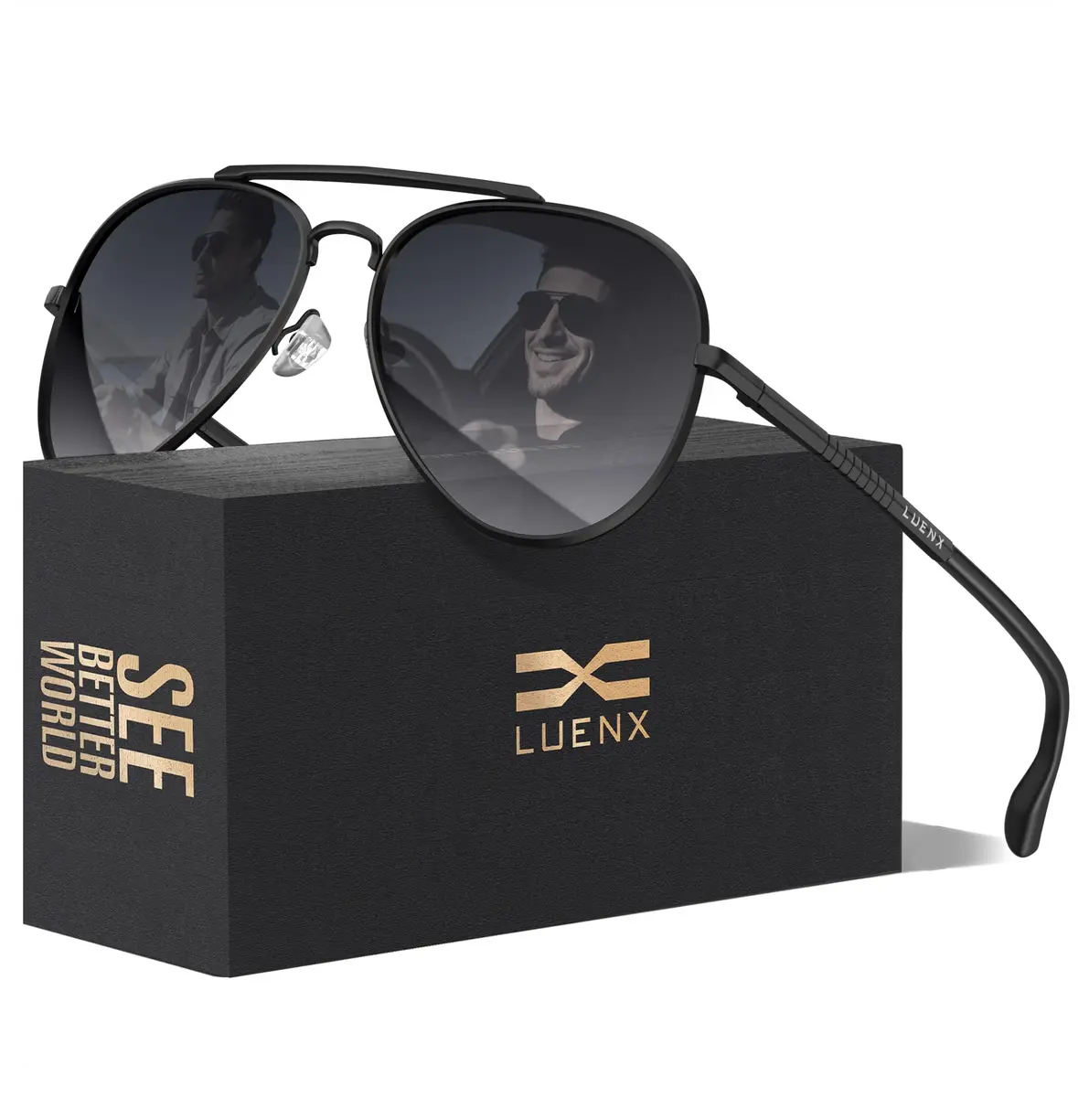 Luenx Aviator Polarized Sunglasses Men Women Classic UV400 Driving | Anti-Glare, Lightweight Metal Frame, Large Fit - main product image