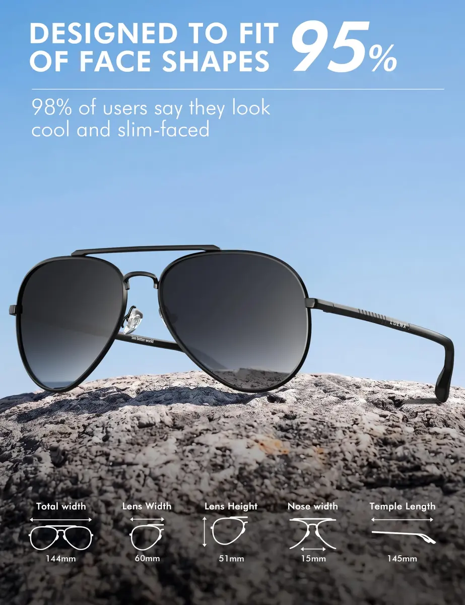 Luenx Aviator Polarized Sunglasses Men Women Classic UV400 Driving | Anti-Glare, Lightweight Metal Frame, Large Fit - view 5