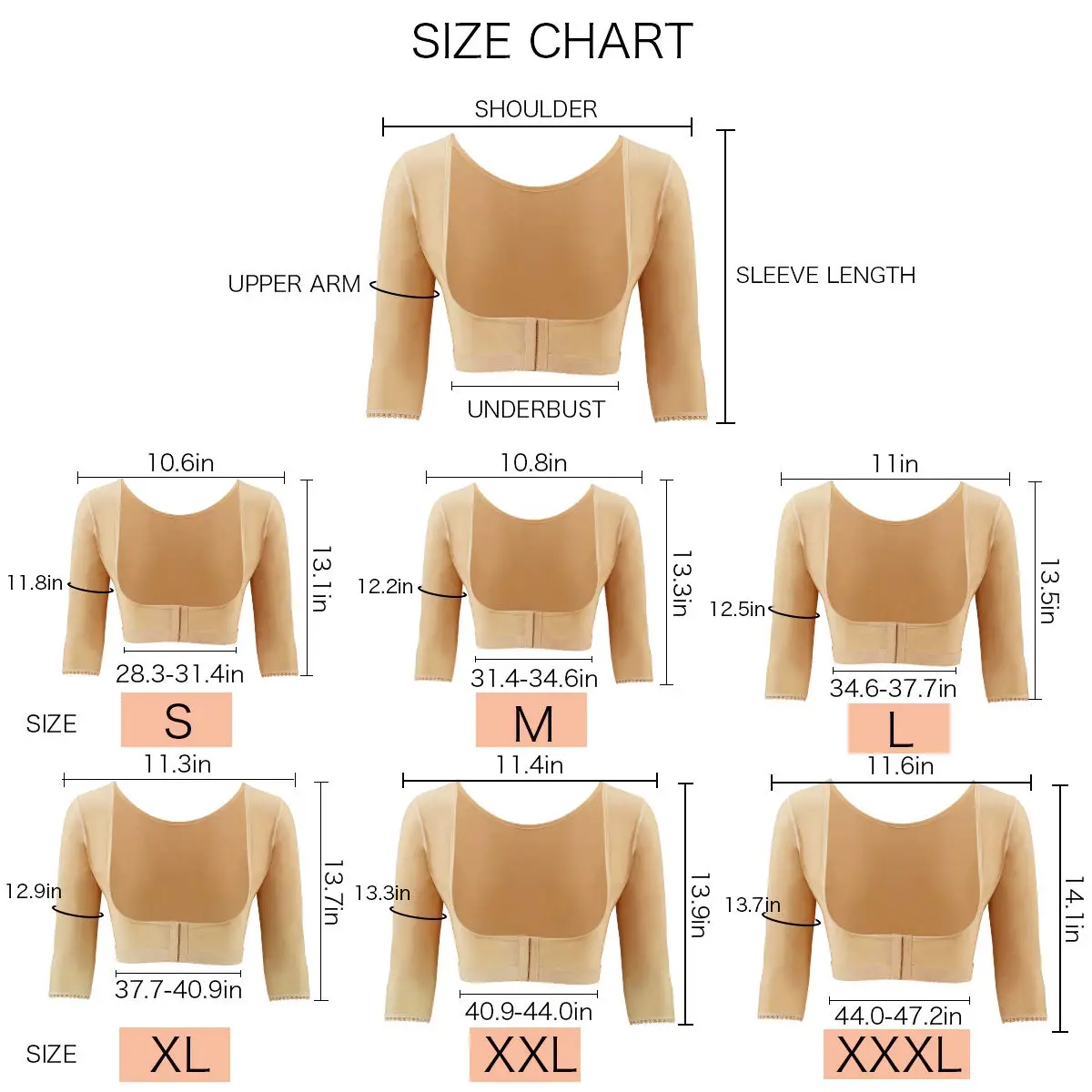 woahee Women's Arm Shaper Plus Size Compression Sleeve Garment Nude Medium | Post Surgical Arm Shapewear with 4-Row Hook Closure - view 4