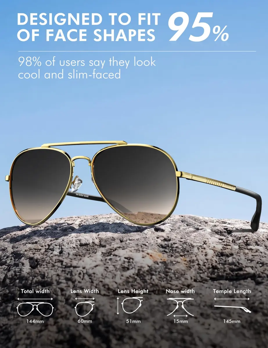 Luenx Aviator Polarized Sunglasses for Men & Women | 60mm Gradient Amber Lens, Lightweight Metal Frame - view 5