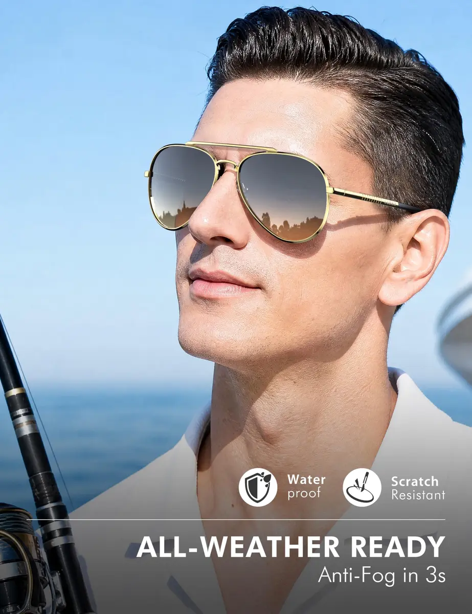 Luenx Aviator Polarized Sunglasses for Men & Women | 60mm Gradient Amber Lens, Lightweight Metal Frame - view 6