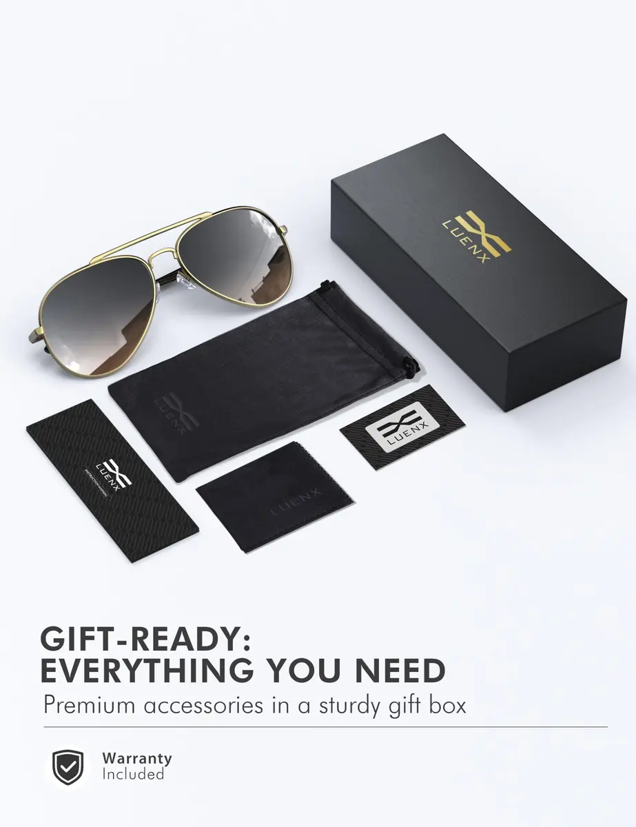Luenx Aviator Polarized Sunglasses for Men & Women | 60mm Gradient Amber Lens, Lightweight Metal Frame - view 7