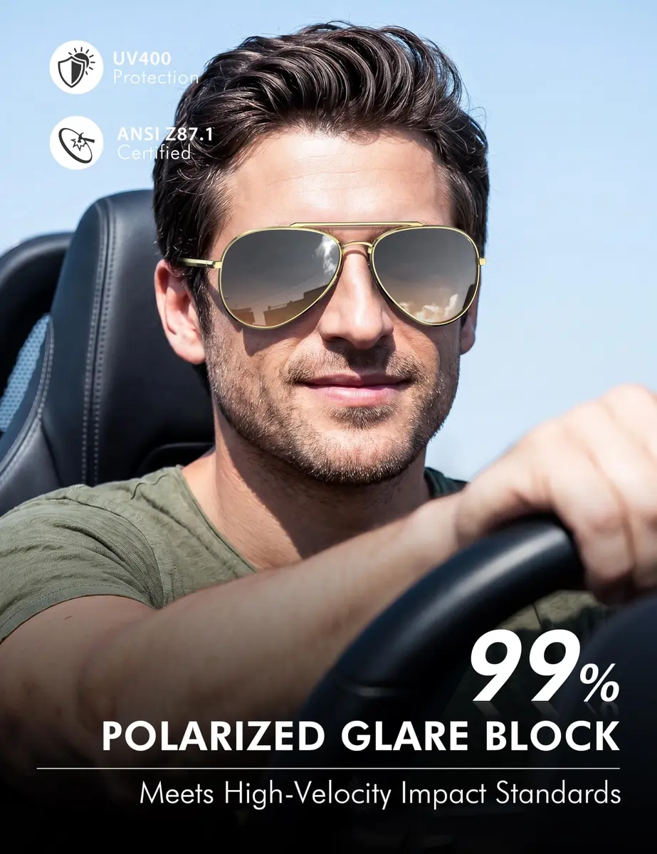 Luenx Aviator Polarized Sunglasses for Men & Women | 60mm Gradient Amber Lens, Lightweight Metal Frame - view 2