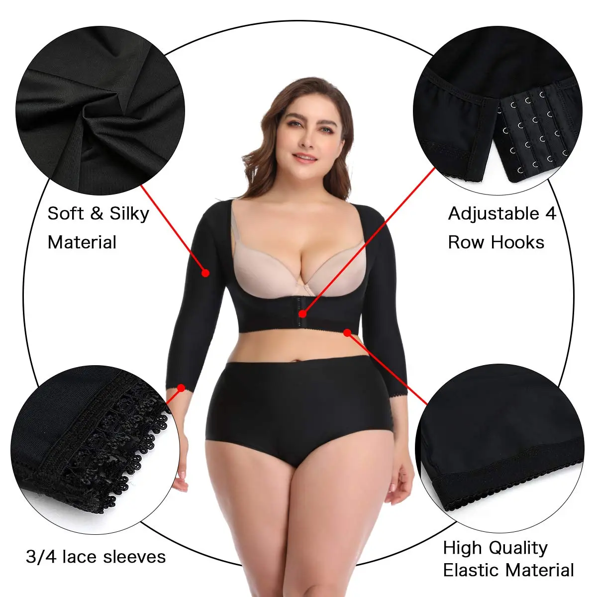 woahee Women's Arm Shaper Plus Size Arm Faja Compression Sleeve for Post Surgical Recovery, Black Large - view 3